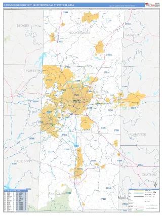 Greensboro-High Point Metro Area Business Reference style ZIP Code wall map