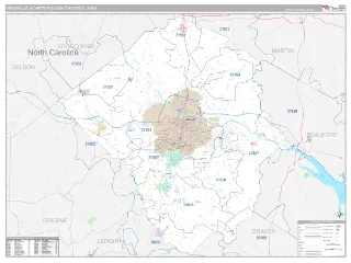 Greenville Metro Area Classic style ZIP Code wall map