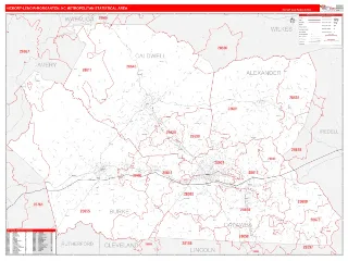 Hickory-Lenoir-Morganton Metro Area RedLine style ZIP Code wall map