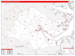 New Bern Metro Area RedLine style ZIP Code wall map