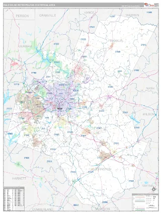 Raleigh Metro Area Classic style ZIP Code wall map