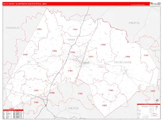 Rocky Mount Metro Area RedLine style ZIP Code wall map