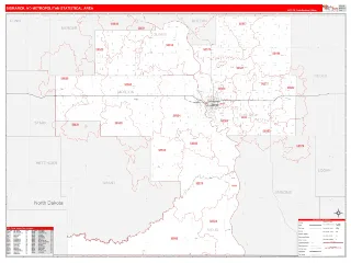 Bismarck Metro Area RedLine style ZIP Code wall map