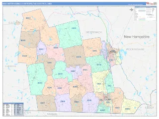 Manchester-Nashua Metro Area ColorCast style ZIP Code wall map