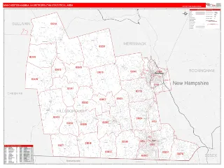 Manchester-Nashua Metro Area RedLine style ZIP Code wall map