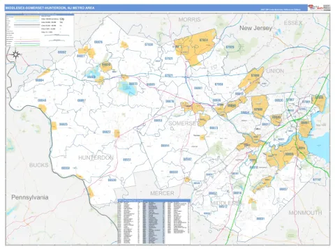 Middlesex-Somerset-Hunterdon metro area map