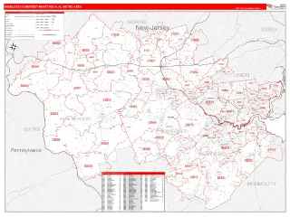 Middlesex-Somerset-Hunterdon Metro Area RedLine style ZIP Code wall map