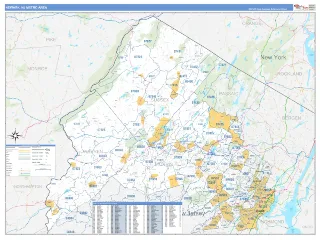 Newark Metro Area Business Reference style ZIP Code wall map