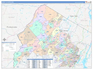 Newark Metro Area ColorCast style ZIP Code wall map