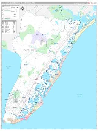 Ocean City Metro Area Classic style ZIP Code wall map