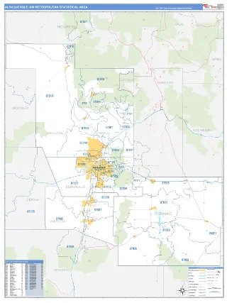 Albuquerque Metro Area Business Reference style ZIP Code wall map