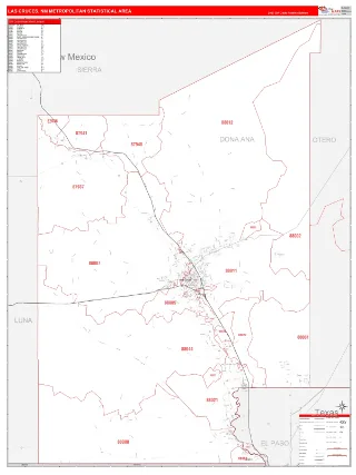 Las Cruces Metro Area RedLine style ZIP Code wall map