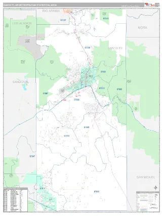 Santa Fe Metro Area Classic style ZIP Code wall map