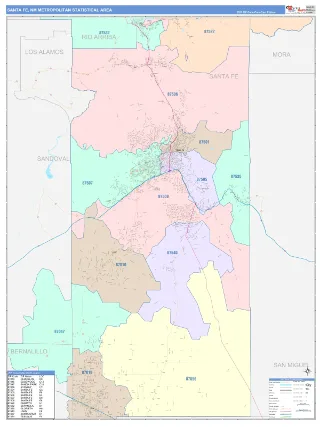 Santa Fe Metro Area ColorCast style ZIP Code wall map
