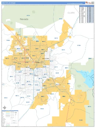Greater Las Vegas Metro Area Business Reference style ZIP Code wall map