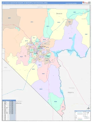 Las Vegas-Henderson-Paradise Metro Area ColorCast style ZIP Code wall map