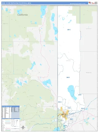 Reno Metro Area Business Reference style ZIP Code wall map