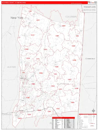 Dutchess County Metro Area RedLine style ZIP Code wall map