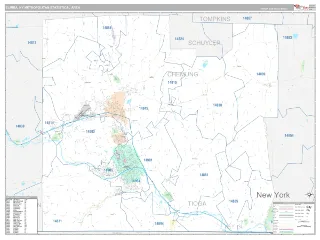 Elmira Metro Area Classic style ZIP Code wall map