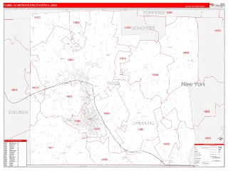 Elmira Metro Area RedLine style ZIP Code wall map