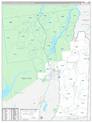 Glens Falls Metro Area Classic style ZIP Code wall map