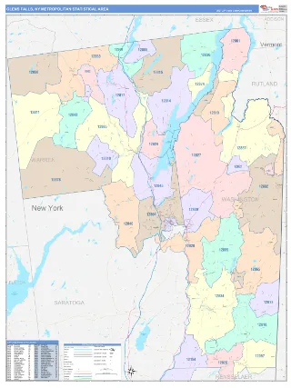 Glens Falls Metro Area ColorCast style ZIP Code wall map