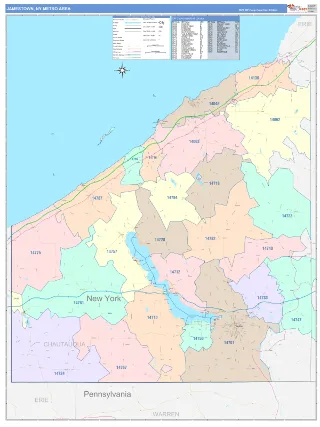 Jamestown Metro Area ColorCast style ZIP Code wall map