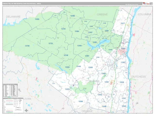 Kingston Metro Area ZIP Code Wall Map, Classic style