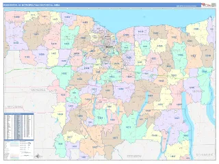Rochester Metro Area ColorCast style ZIP Code wall map