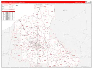 Syracuse Metro Area RedLine style ZIP Code wall map