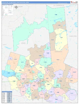 Utica-Rome Metro Area ColorCast style ZIP Code wall map