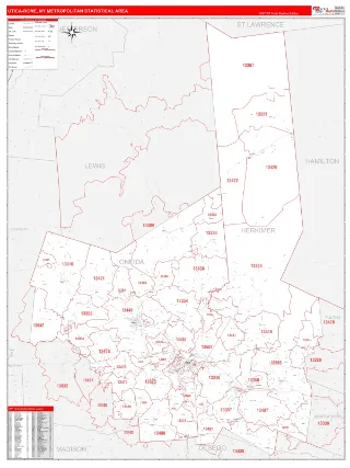 Utica-Rome Metro Area RedLine style ZIP Code wall map