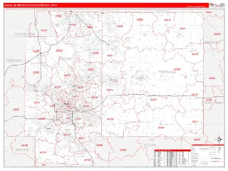 Akron Metro Area RedLine style ZIP Code wall map