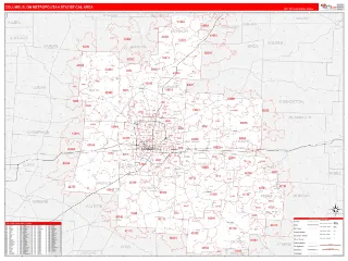 Columbus Metro Area RedLine style ZIP Code wall map