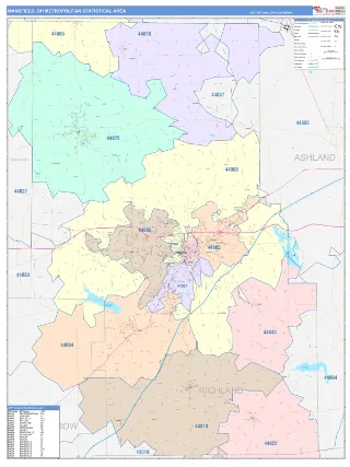 Mansfield Metro Area ColorCast style ZIP Code wall map