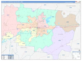 Springfield Metro Area ColorCast style ZIP Code wall map