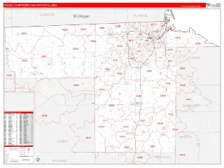 Toledo Metro Area RedLine style ZIP Code wall map