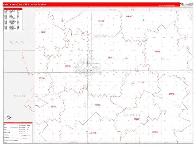 Enid Metro Area ZIP Code Wall Map, RedLine style