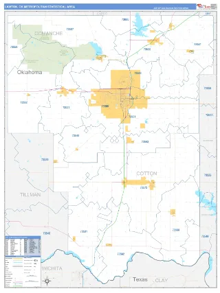 Lawton Metro Area Business Reference style ZIP Code wall map