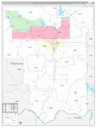 Lawton Metro Area Classic style ZIP Code wall map
