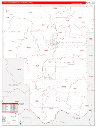 Lawton Metro Area RedLine style ZIP Code wall map