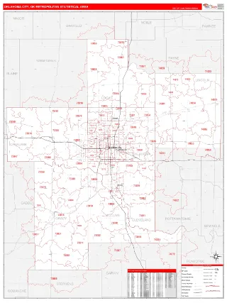 Oklahoma City Metro Area RedLine style ZIP Code wall map