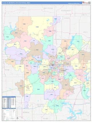 Tulsa Metro Area ColorCast style ZIP Code wall map