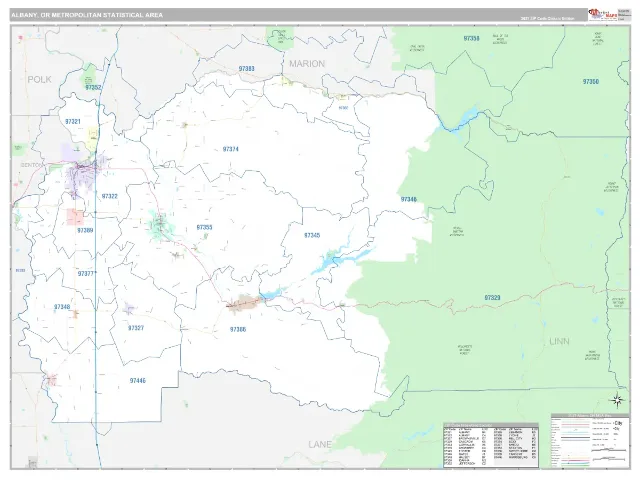 Albany Metro Area ZIP Code Wall Map, Classic style