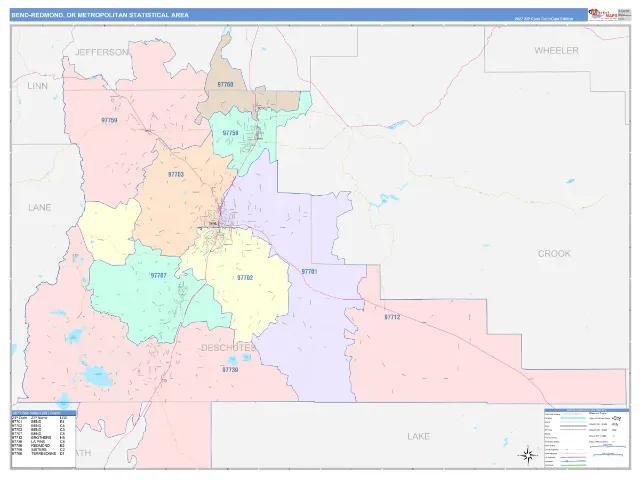 Bend-Redmond Metro Area ZIP Code Wall Map, ColorCast style
