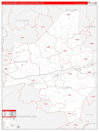 Bloomsburg-Berwick Metro Area RedLine style ZIP Code wall map