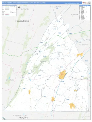 Chambersburg-Waynesboro Metro Area Business Reference style ZIP Code wall map