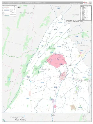 Chambersburg-Waynesboro Metro Area Classic style ZIP Code wall map