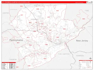 East Stroudsburg Metro Area RedLine style ZIP Code wall map