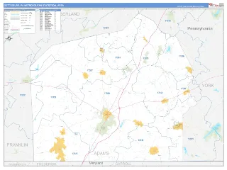 Gettysburg Metro Area Business Reference style ZIP Code wall map